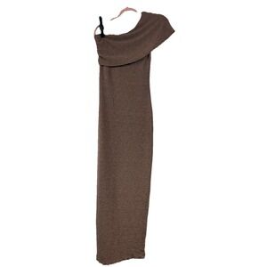 Naked Wardrobe One Shoulder Maxi Dress Brown Textured Knit Old Money Whimsigoth